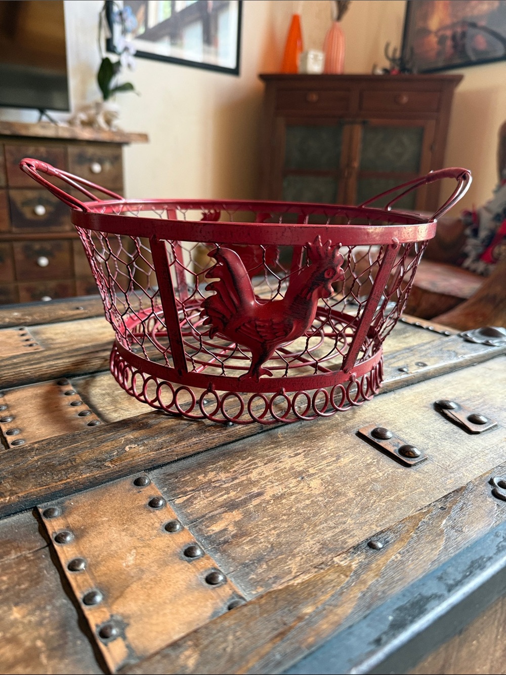 Red Rooster Decorative Wire Egg Basket - Home Accents